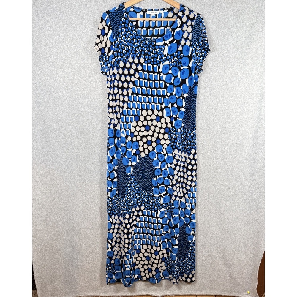 Chico's Maxi Dress Womens 1 US Medium Blue Patterned Stretch Short Sleeve